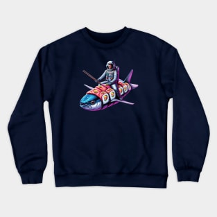 Astronaut Flying a Tuna Sushi Roll Crewneck Sweatshirt